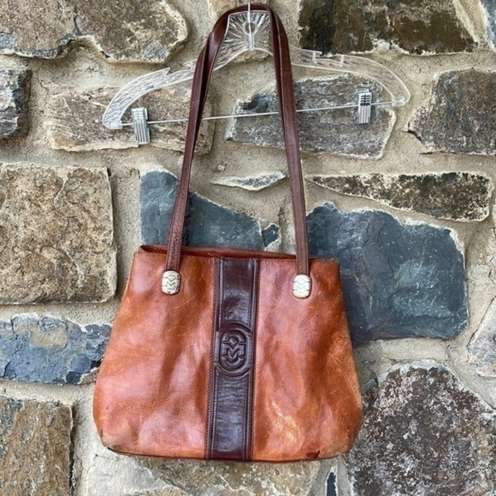 Marino Orlandi Vintage Leather Shoulder Bag Purse in Tan & Brown